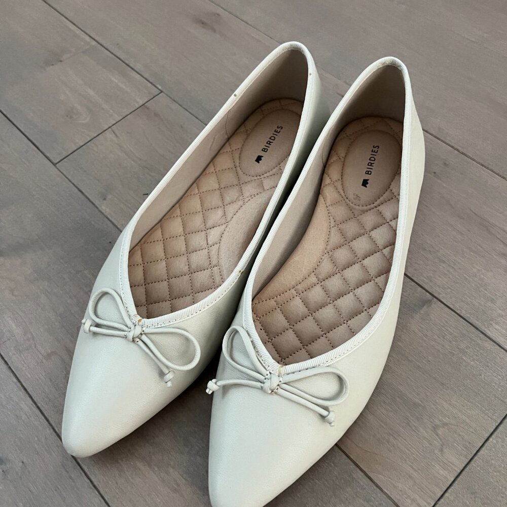 Birdies The Goldfinch Ecru Leather Ballet Flats